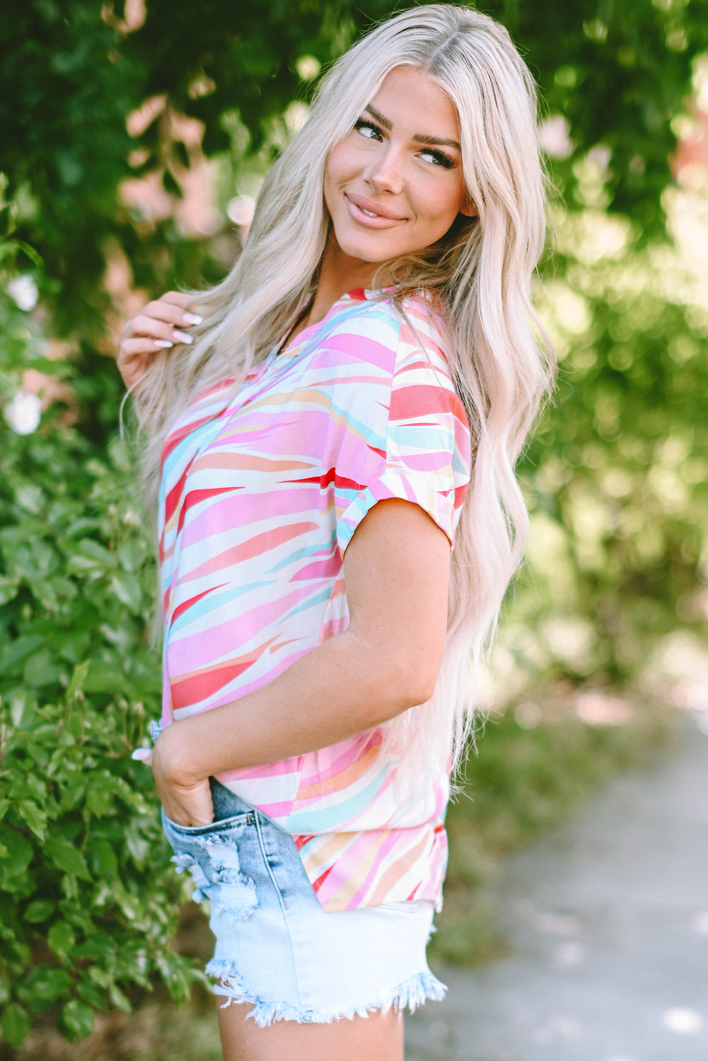 Cali Abstract Short Sleeve Blouse-2