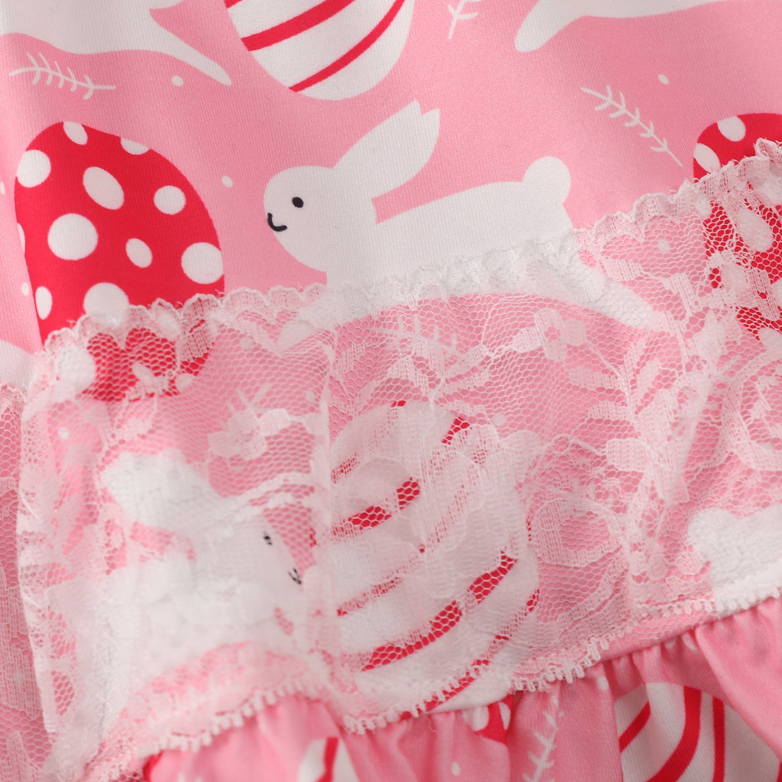 Baby Girl Rabbit & Egg Graphic Mesh Patchwork Design Sleeveless Dress-4